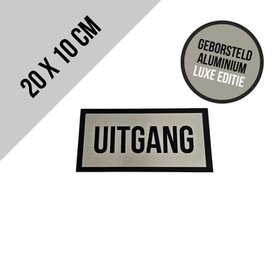 Pictogram/ bordje geborsteld aluminium | "Uitgang" | Luxe uitvoering | 20 x 10 cm | Dikte: 3 mm | Inkom | Klanten | Onthaal | Openbaar gebouw | Winkel | Retail | Roestvrij | Alu di-bond | 1 stuk