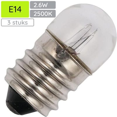 Signaallamp E14 130V 2.6W - 20 mAh - 3 stuks - T14 Gloeilamp Ø14mm - 30mm - 2500K - Dimbaar