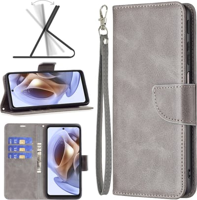 MobyDefend Hoesje - Geschikt voor Motorola Edge 30 Pro - Wallet Book Case Met Koord - Grijs