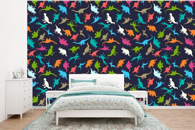 Behang - Fotobehang Patronen - Dino - Kleuren - Jongens - Kinderen - Kids - Kind - Breedte 320 cm x hoogte 240 cm
