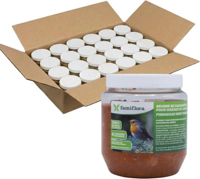 Famiflora vogelpindakaas voor tuinvogels bosvruchten 24x 350GR - Pindakaas voor vogels - Met rode vruchten - Geschikt voor alle tuinvogels - Voeder het hele jaar door