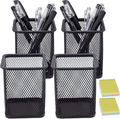 Pennenhouder voor bureau, 4 stuks, metalen penhouder, pennenkoker, multifunctioneel, pennenhouder voor kinderen, organizer, kantoorbenodigdheden, beker voor pennen (zwart)
