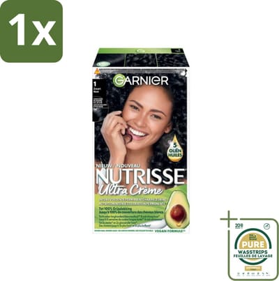 1 x Garnier - Nutrisse Ultra Crème 1 - Haarkleuring - Zwart - Intens Voedend - Permanente Kleur- Haarverf - Permanent Haarverf - Voedend Haarverf - Grijsdekking - Haarverf Zwart
