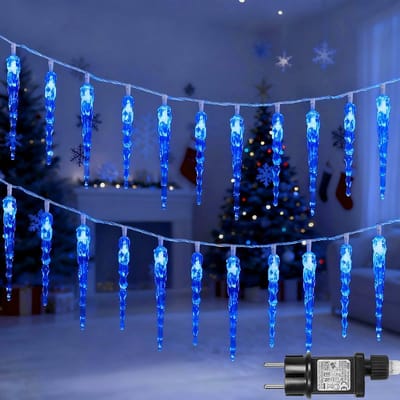MUPOO ijspegel verlichting buiten IP44 96LEDS- ijspegel kerstverlichting Blauw Licht- Laagspanningsveiligheid-Laagspanning-timer-5m lange kabel-IJshoorntjes lichtsnoer buiten- Sfeerverlichting