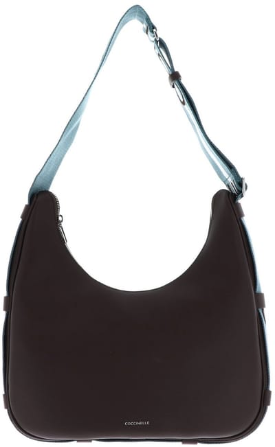 COCCINELLE schoudertas Raquel Handbag Double Grainy Leather Brunette / Arctic Blue donkerbruin