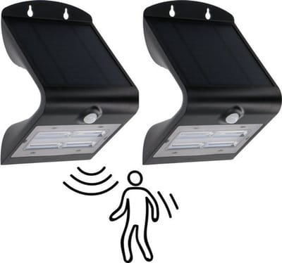 LED Solar buitenlamp met bewegingssensor & licht sensor - 400 lm - 2 x wandlamp zwart