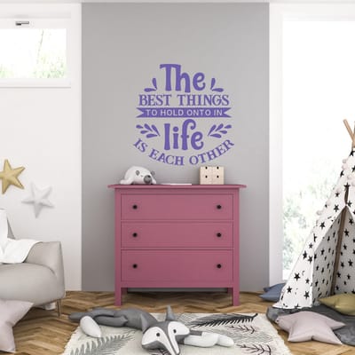 Muursticker - The Best Things In Life - 46,4 x 46,4 - Paars