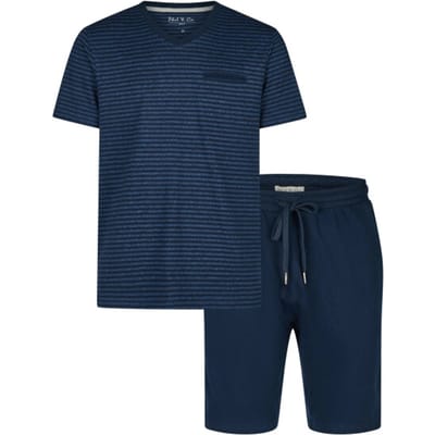 Phil & Co Essential Shortama Heren Korte Pyjama Set Blauw/Gestreept - Maat M