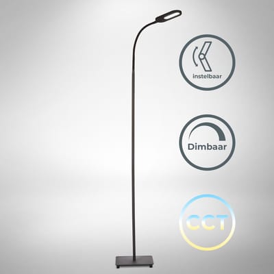 B.K.Licht - CCT Vloerlamp - zwarte staande lamp - bureaulamp dimbaar - lampkop flexibel - 600Lm - 8W - 128cm