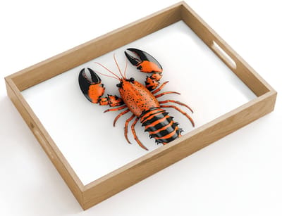 Dienblad hout 40x30 cm - Schootdienblad - Kreeft - Zwart - Oranje - Wit - Uniek - Borrelplank rechthoek - Plateau dienbladen