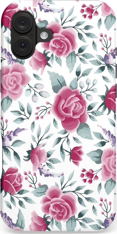 Casetastic hoesje geschikt voor Apple iPhone 16 Plus - MagSafe - Dubbellaagse bescherming - Paarse Bloem Pracht - Fashion Case - Wit Lichtgrijs Lichtroze Lila