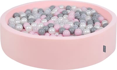 KiddyMoon rond ballenbad ballenbad 120x30cm/200 ballen ∅ 7cm ballenbakken kleurrijke ballen voor baby's spelen zwembad peuters, gemaakt in de eu, roze:pearl-grey-tansparent-powder-pink