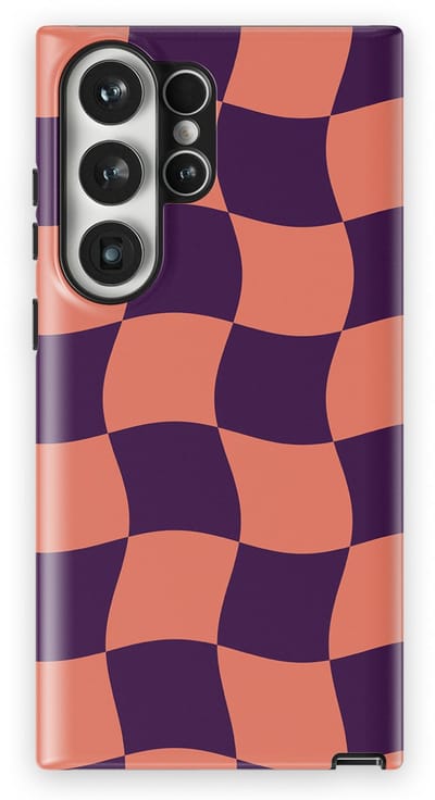 Checkered Warp Hoesje Samsung Galaxy S23 Ultra | Geschikt Voor Mag | Uniek Design Hoesje | Beschermhoes Samsung Galaxy S23 Ultra Check Flame