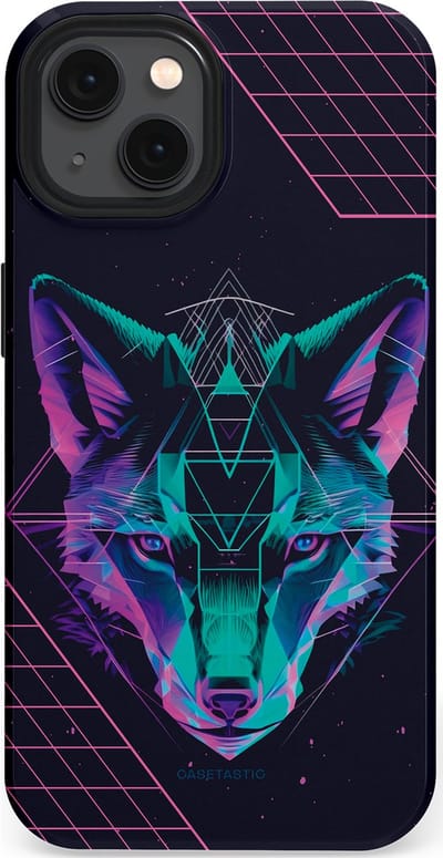 Casetastic hoesje geschikt voor Apple iPhone 13 - MagSafe - Dubbellaagse bescherming - Neon Wolf - Fashion Case - Donkerblauw