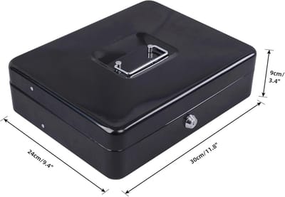 Metalen Cash Box met Sleutels en Cantilever Coin Tray - Zwart