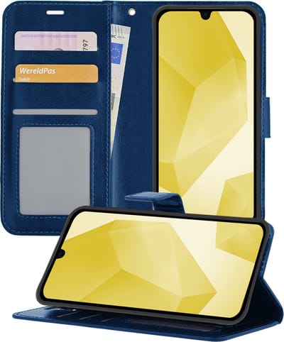 Hoesje - Met Pasjeshouder - Geschikt voor Samsung Galaxy A16 - Luxe Bookcase Portemonee - Flip Case - Kunstleer Book Case - Flipcase - Book Cover - Walletcase - Portemonneehoes - Telefoonhoesjes - Donkerblauw