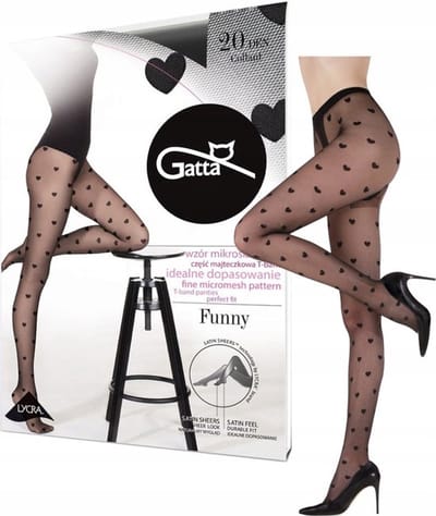 Gatta Funny – Panty Dames 20 DEN – Zwart met Hartjespatroon – Basis Panty – Maat S