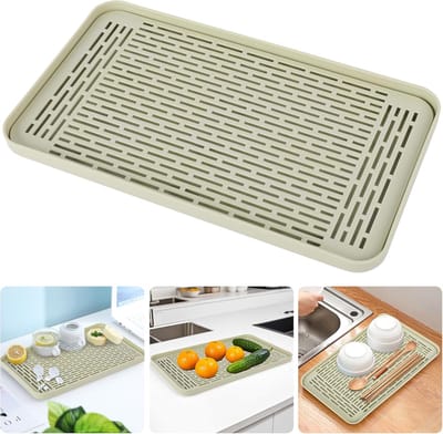 Famanu – Afdruiprek - wateropvangbak droogbak onderzetter voor fruit - mok - gebruiksvoorwerpen - badkameraccessoires - koffie en thee - 39 x 22,5 cm - groen