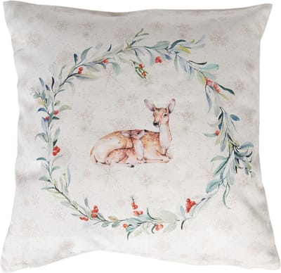Clayre & Eef Kussenhoes 40x40 cm Wit Groen Katoen Hert