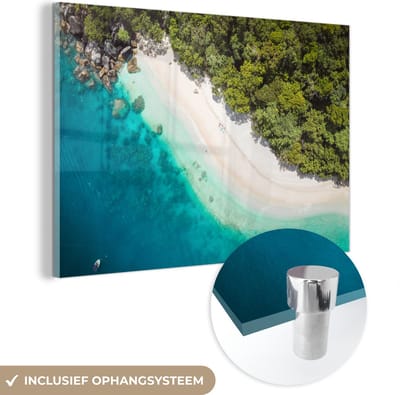 MuchoWow® Glasschilderij 120x80 cm - Schilderij acrylglas - Strand - Stenen - Australië - Foto op glas - Muurdecoratie woonkamer - Wanddecoratie slaapkamer - Schilderijen
