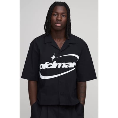 Oversized Boxy Shirt Met Ofclman Print En Korte Mouwen | Black | Size XS