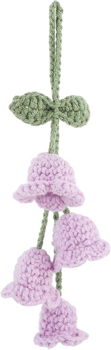 Hangend Tulp Autospiegel Ornament - Handgebreid Decoratie voor Auto Interieur - Schattig Lelietje-van-Dalen Accessoire (Paars)