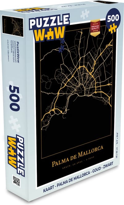 Puzzel Kaart - Palma de Mallorca - Goud - Zwart - Legpuzzel - Puzzel 500 stukjes
