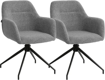 CLP Merlinda Set van 2 Eetkamerstoelen - Draaibaar 360° - Gestoffeerd met Armleuningen - Comfortabele Fauteuil - Teddy Stof/grijs