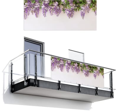 Balkonscherm 300x120 cm - Balkonposter Blauwe regen - Bloemen - Paars - Balkon scherm decoratie - Balkonschermen - Balkondoek zonnescherm