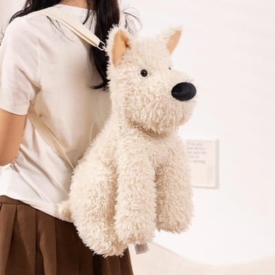Schattige West Highland White Terrier Pluche Rugzak Speelgoed Zachte Gevulde Hond Pop Creatief Cadeau voor Kinderen 45cm