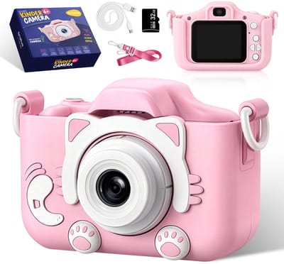 Edative Kindercamera voor Kinderen - HD 1080p Vlogcamera met Spelletjes & Selfiemodus - Inclusief SD-Kaart - Educatief Speelgoed - Roze