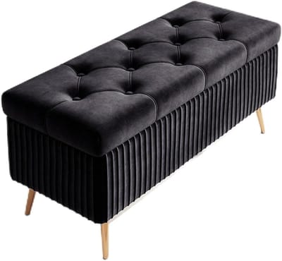 Opbergbank met Voetenbank - Gestoffeerde Bank - Extra Zitruimte - Gecapitonneerd Design - 120cm - Zwart