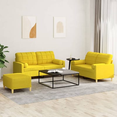 vidaXL - 3-delige - Loungeset - met - kussens - stof - lichtgeel