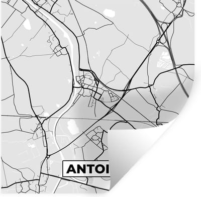 Muurstickers - Sticker Folie - Stadskaart – Plattegrond – België – Zwart Wit – Antoing – Kaart - 100x100 cm - Plakfolie - Muurstickers Kinderkamer - Zelfklevend Behang XXL - Zelfklevend behangpapier - Stickerfolie