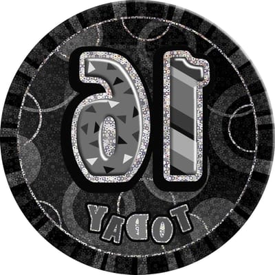 Verjaardagsbadge - Feestaccessoire Taartdecoratie - Verjaardag Vieren - Giant Glitz Ontwerp - 15 cm diameter - Zwart