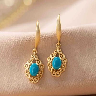 Klassieke Pastorale stijl uitgesneden patroon prachtige ovale turquoise oorbellen voor vrouwen verlovingssieraden Cheongsam accessoires brown