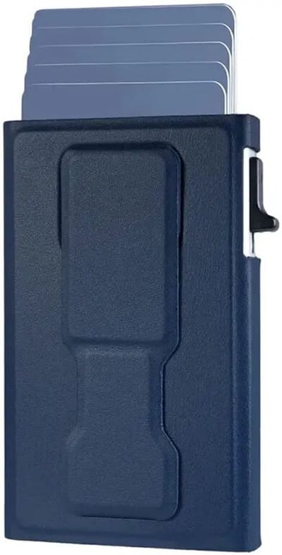 SBG MagSafe Auto Pop‑Up Pasjeshouder met Standaard | Magnetische Kaarthouder voor Smartphone | RFID NFC Bescherming | Bediening met Eén Hand | PU Leer Cardholder | Blauw