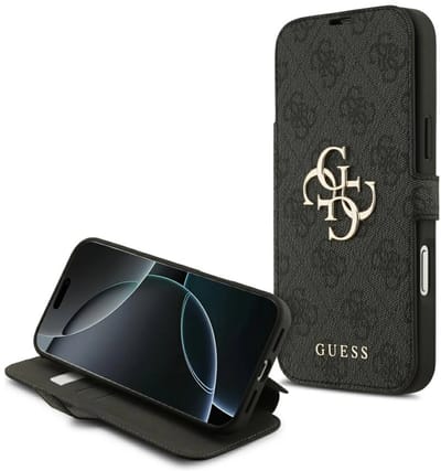 Guess 4G Big Metal Logo Book Wallet Case hoesje voor iPhone 17 Pro Max - Zwart