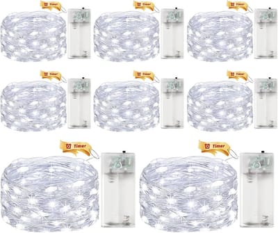 Set van 8 LED Sfeerverlichting op Batterij met Timer - 3 m 30 LED Micro Koper Draad voor Binnengebruik, Perfect voor Kerst en Halloween Decoratie