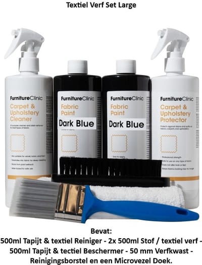 Stof Verf Set Large - Donker Blauw - Furniture Clinic - Herstel of verander de kleur van elke stof - Verf direct op stof - Transformeer alles - banken, lampenkappen, auto-interieurs