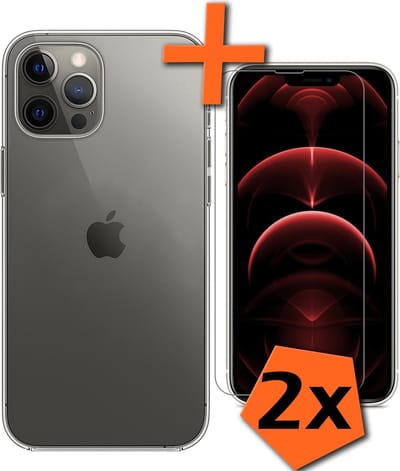 Hoes - Met 2x Screenprotector - Geschikt voor Apple iPhone 13 Pro - Sterk & Shockproof - Back Cover - Siliconen Case - Telefoon Hoes - Transparant