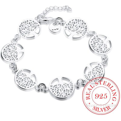 Argent Sterling 925 Bijoux Fins Bracelet Arbre de Vie pour Femmes Bracelets et Jonc Personnalisés Cadeau d'Anniversaire white