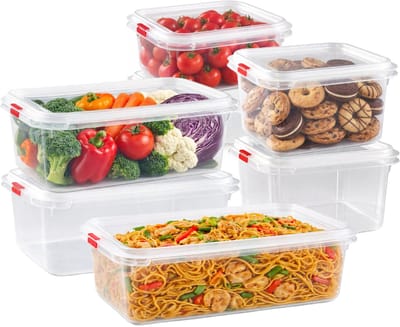 Plasticforte Vershoudbakjes set Frost - 7x stuks - vriezer bakjes - kunststof - diverse maten - 1000-1600-2600-3700 ml - nestbaar