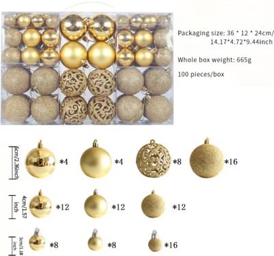 Livano Kerstballen - Kerstversiering - Plastic - Goud - Kerstballenset - 100 stuks