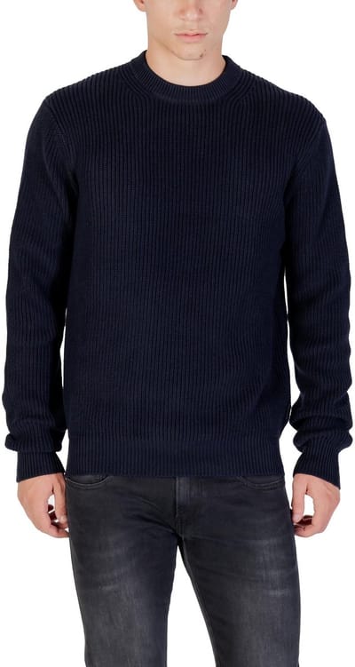 Round Neck Cotton Knitwear with Long Sleeves - Blue Sweaters