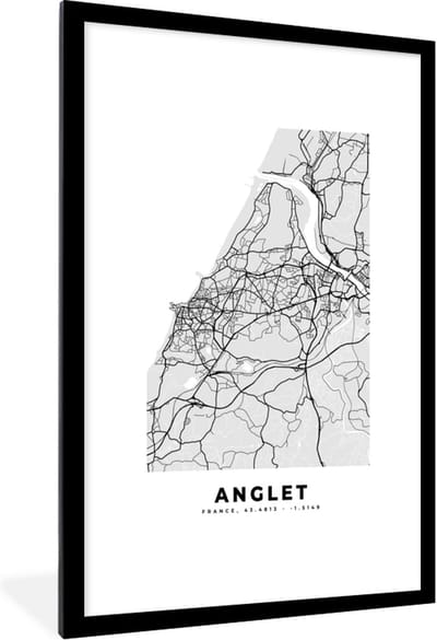 Fotolijst incl. Poster - Stadskaart – Frankrijk – Kaart – Anglet – Plattegrond - 80x120 cm - Posterlijst
