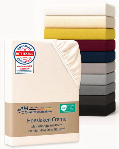 AM Qualitätsmatratzen Premium hoeslaken 80 x 200 cm (200gsm) in creme - Made in Germany - OEKO TEX gecertificeerd topper hoeslaken - Jersey hoeslaken - Fitted Sheets