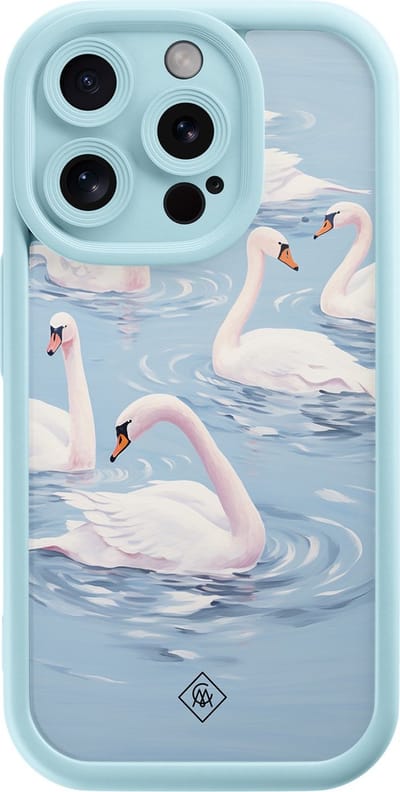 Casimoda® hoesje - Geschikt voor iPhone 15 Pro - Zwanen - Effen telefoonhoesje met lensbescherming - Siliconen/TPU - Backcover - Blauw