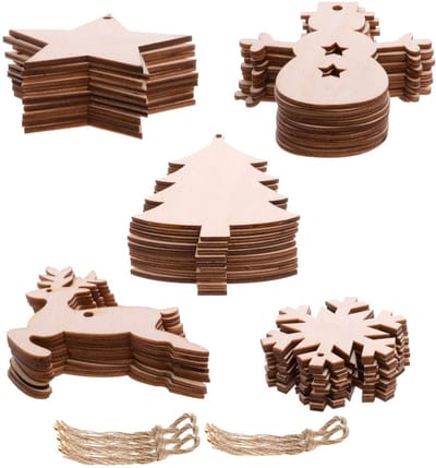 Dailygoods- Kersthangers Houten - Decoratie voor Kerstboom - DIY Versieringen - Sneeuwman/Elk/Kerstboom/Sneeuwvlok - 50 Stuks - Hoogwaardige Hout - Kerstdecoratie