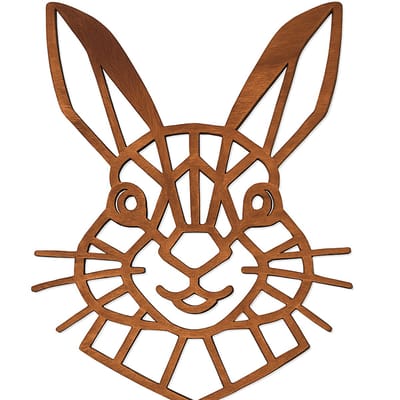 Konijn geometrische line-art wanddecoratie – dierenkop wandbord – middel 38×30,2 cm – populierenhout Palisander kleur